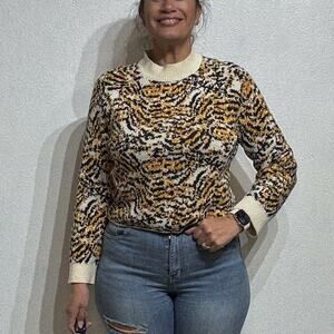 Rachel Zoe Leopard Print Cropped Oversized Sweater Sz XXS